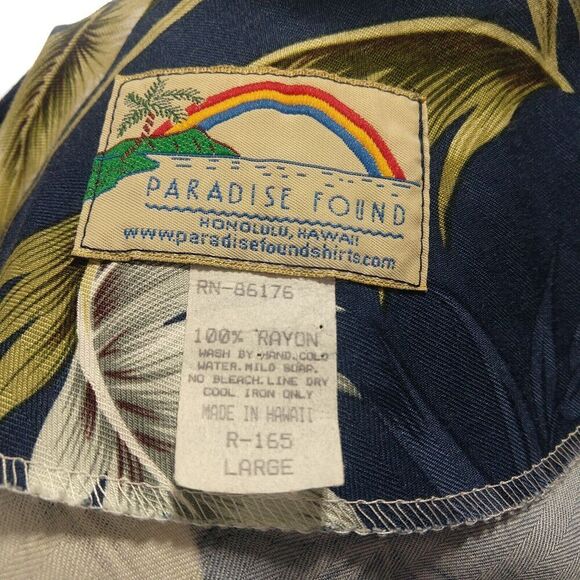 Paradise Found Hawaiian Print Dress Size L Short Sleeve Blue Vintage Rayon Shift - Picture 6 of 6